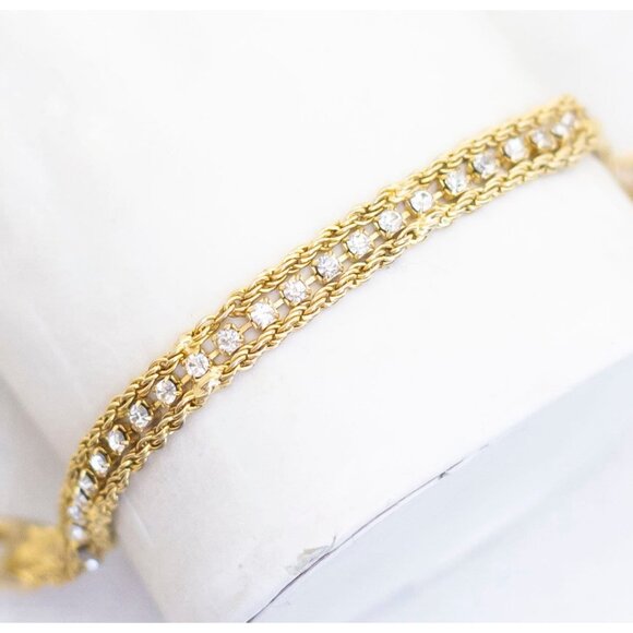 7 inch, Vintage Gold Tone Rope Style Chain Elegant Bracelet by Korea - AB2 - Picture 1 of 3